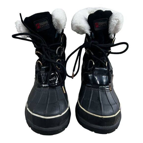 Alpine Design Black Leather Duck Boots Women’s Sz 9 Winter 7068-BLK Aspen Fur - Picture 2 of 12